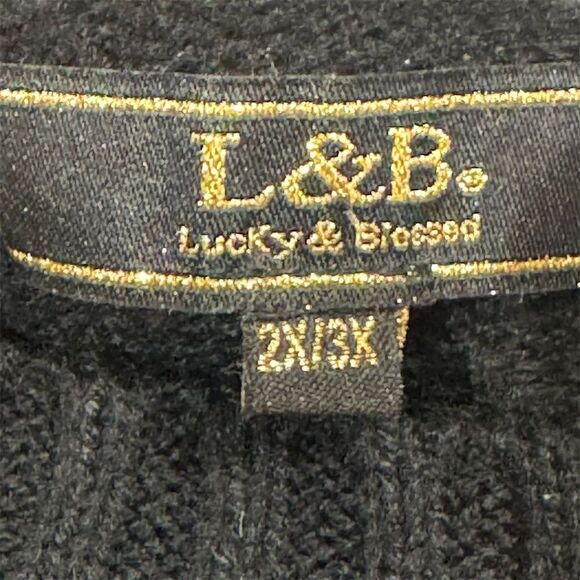Lucky & Blessed Embroidered Sweater 2X 3X Black Floral Boho Cottagecore Cozy - Picture 3 of 4